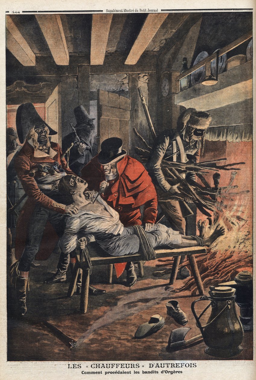 Ulike fakta under Directoire (1795-1799): bandittene til Orgeres (sjåfører) (Ille og skurk), en kjent gjeng med kriminelle i Beauce-regionen, de angriper en gård her, deres spesialitet var å "varme" ofrene sine ved å brenne føttene for å bringe dem til av Anonymous Anonymous