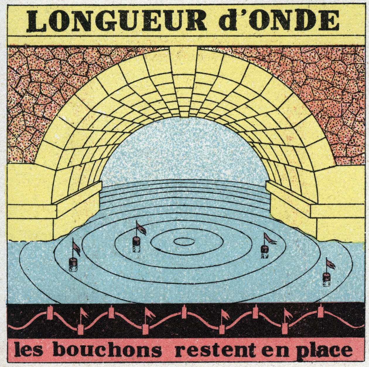 Vibratory movements: wavelength. A stone that falls into the water lowers and then lifts the water level, plugs in the water go up and down but remain in place. Anonymous illustration from 1925. Private collection. av Anonymous Anonymous