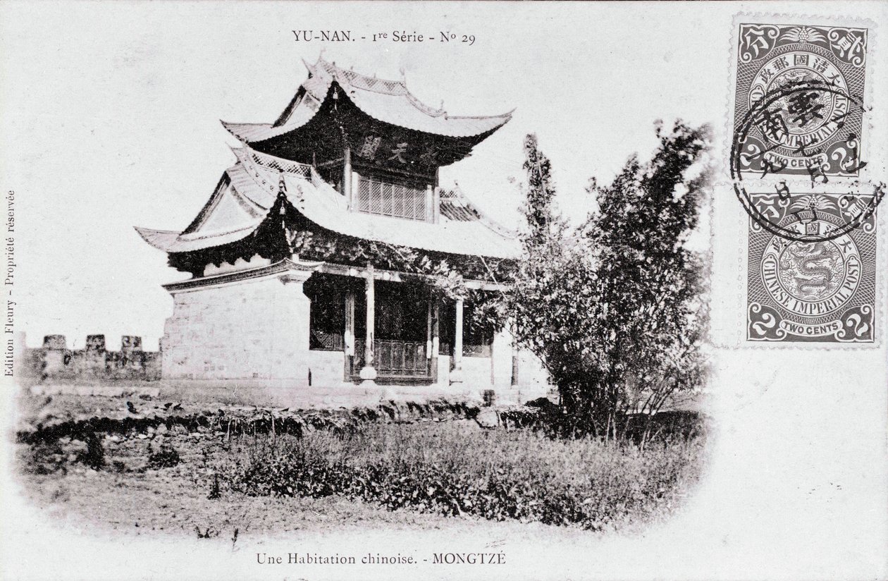Utsikt over en kinesisk bolig i Mong Tse i Yunnan-regionen i Kina Fotografi fra begynnelsen av det 20. århundre - Privat samling av Anonymous Anonymous