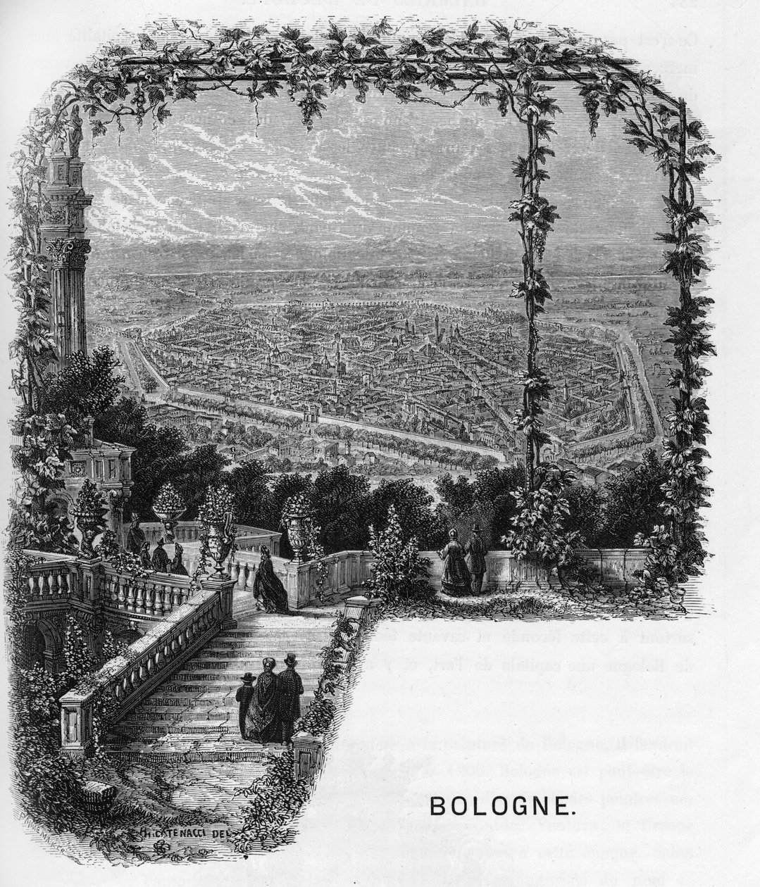 Utsikt over byen Bologna (Bologna), Italia gravering fra 1859 i "" galleriene i Europa - Italia "" av armengaud. Privat samling. av Anonymous Anonymous
