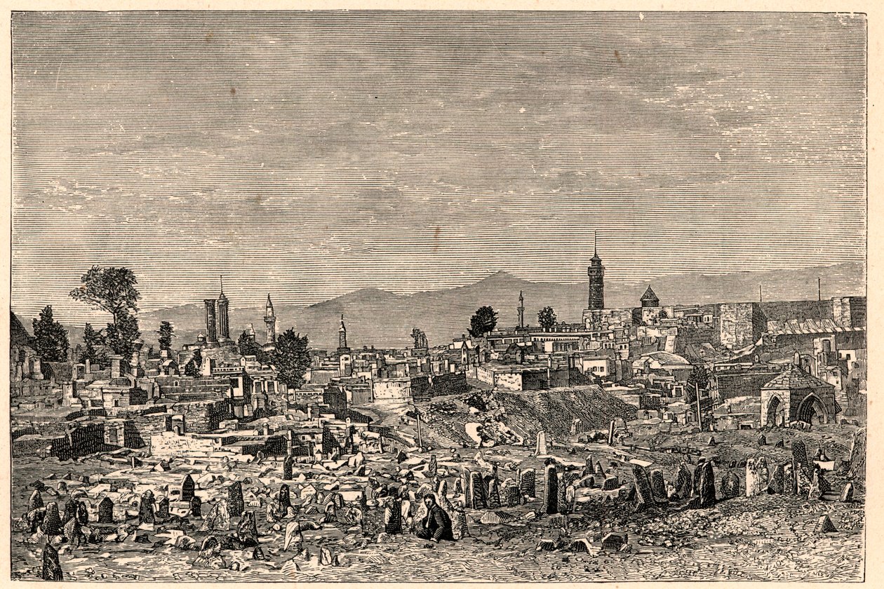 Utsikt over byen Erzurum (Erzurum) i Armenia (nå Tyrkia). Gravering i "The Catholic Missions in the XIXth Century" av Louis-Eugene (Louis Eugene) Louvet. privat samling. av Anonymous Anonymous
