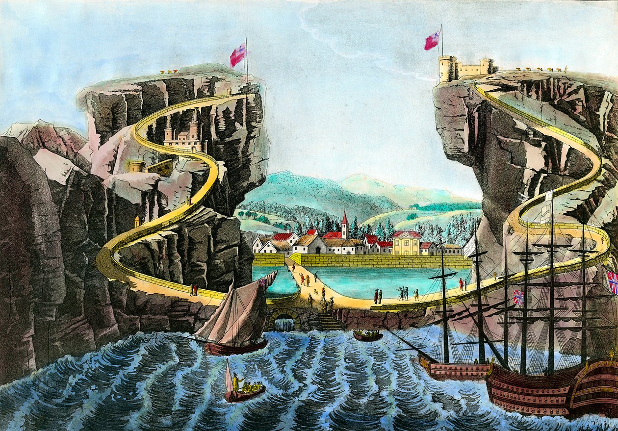 Utsikt over øya Sainte Helene tatt nær Fort Saint James Gravure på 1800-tallet. Privat samling av Anonymous Anonymous