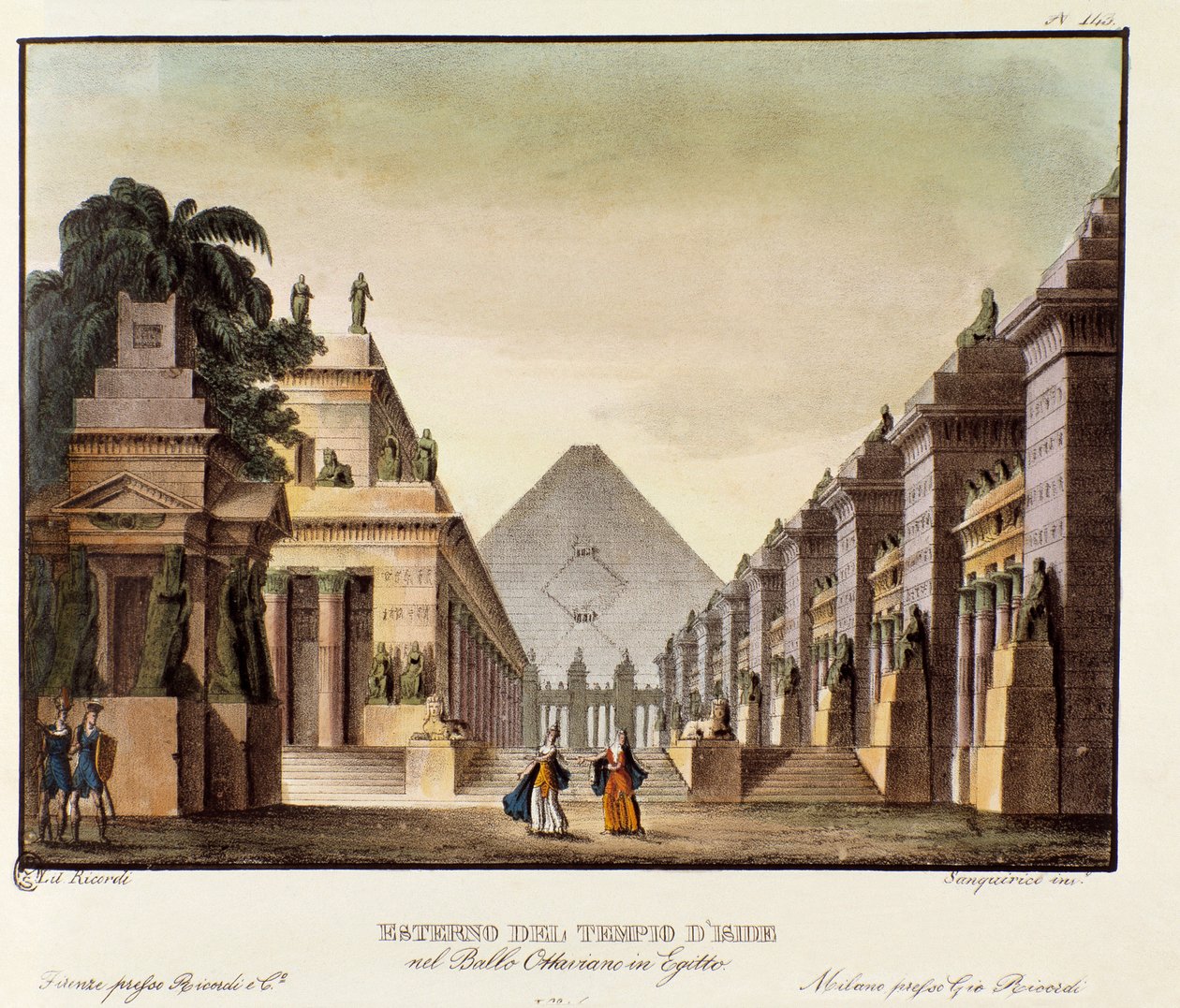 Utsikt over tempelet til Isis Scenografi for balletten "" Octavian in Egypt "" av den italienske koreografen Giovanni Galzerani (1780-1865) (1828). Litografi i "" Samling av naturskjønne oppfinnelser fra 1830 av Alessandro Sanquirico (1777-1849) "". Milane av Anonymous Anonymous