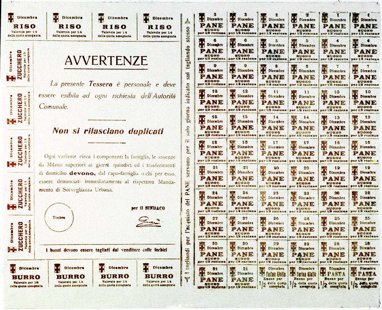 WWI: rasjonsbilletter for brød, smør, sukker og ris (trykk, ca. 1914-1918) av Anonymous Anonymous