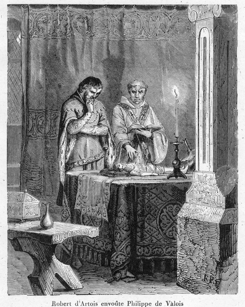 Witchcraft and black magic: “” The Lord Robert III of Artois (1287-1342) enchanting John of Valois (John II, known as John the Good), son of King Philip VI, on a doll of wax in his image (voodoo) av Anonymous Anonymous