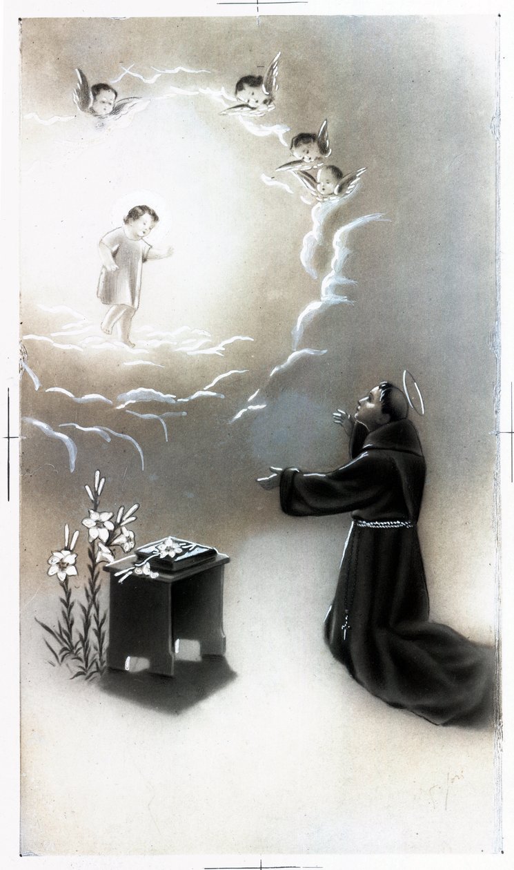 fromt bilde: representasjon av Saint Anthony av Padua (Antonio di padova) kjent som Thaumaturge (1195-1231). Privat samlekort av Anonymous Anonymous