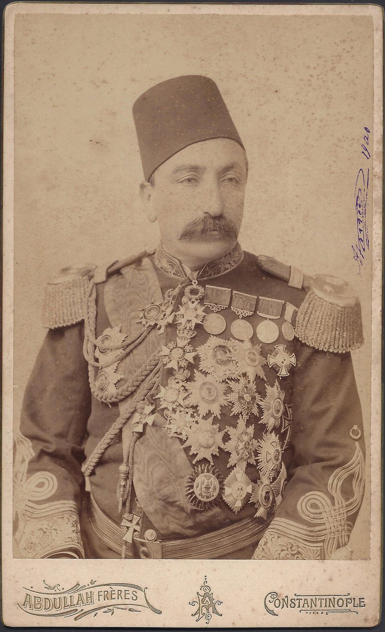 portrett av sultan Abdulhamid II (Abd ul Hamid, Abd-ul-Hamid, Abdulhemit, Abdul Hamid, Abdul-Hamid, Abd al Hamid, Abd al-Hamid) (1842-1918) - Sultan Abduelhamid II (1842-1918), keiser av osmanerne, kalif av de troende, anonym. Fotografering av Anonymous Anonymous