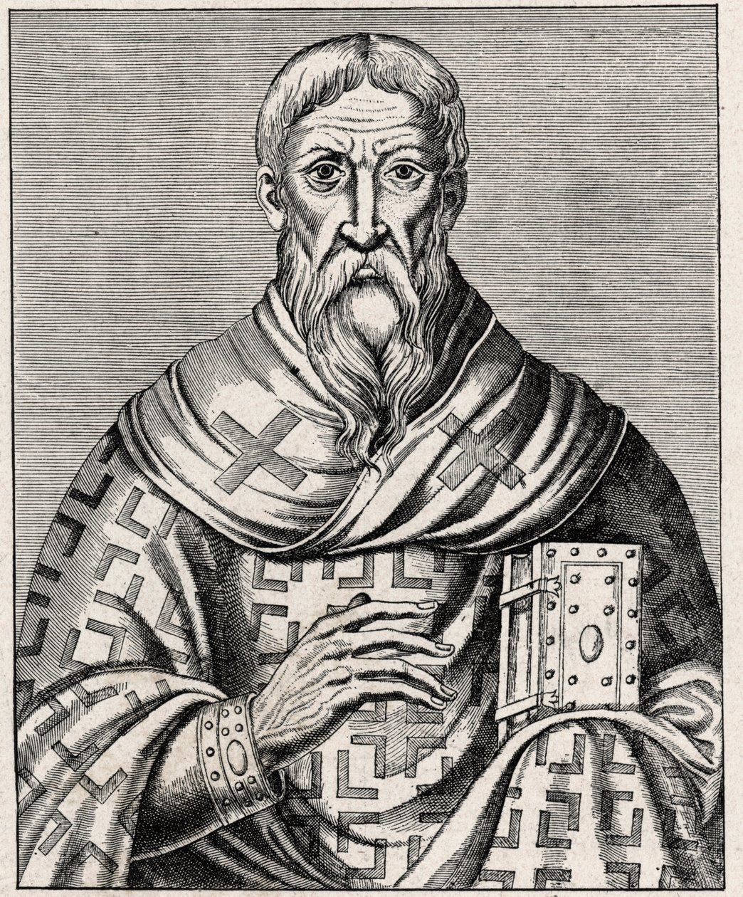 portrett av Areopagitten Dionysius - Portrett av Areopagitten Denys (1. århundre), gresk biskop - Gravering etter en illustrasjon av "Life of illustrious Men" av Thevet - I "" The Catholic Missions in the XIXeme Century"" av Louis- Eugene (Louis av Anonymous Anonymous