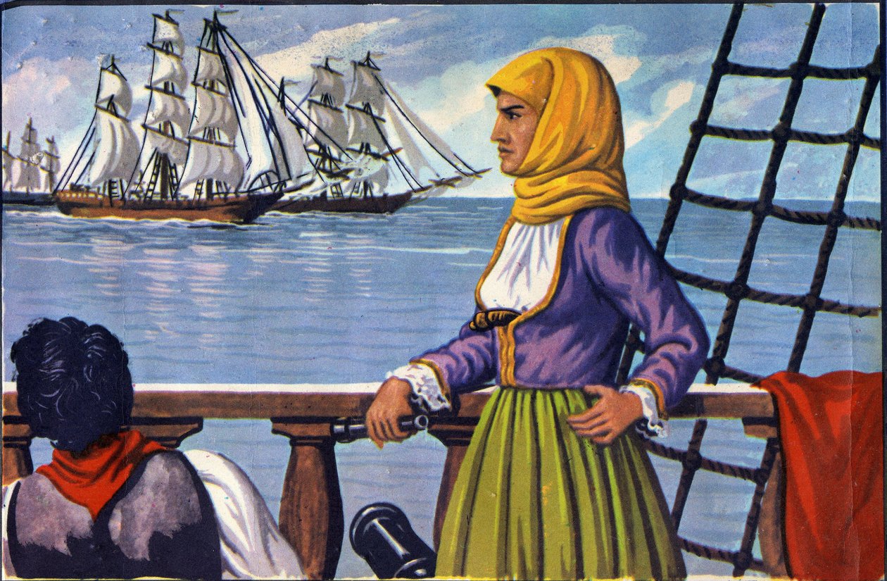 representasjon av heltinnen til den greske uavhengigheten Bubulina (Bouboulina) Laskarina (1771-1825) etter en plakat. av Anonymous Anonymous