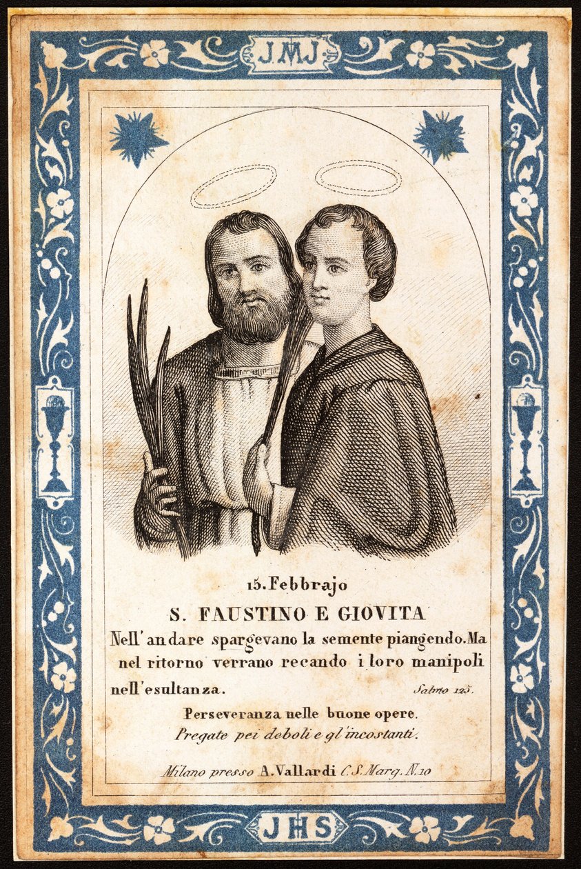 martyrene Saint Faustin og Saint Jovite Fromme bilde. Postkort. Begynnelsen av det 20. århundre. Privat samling av Anonymous Anonymous