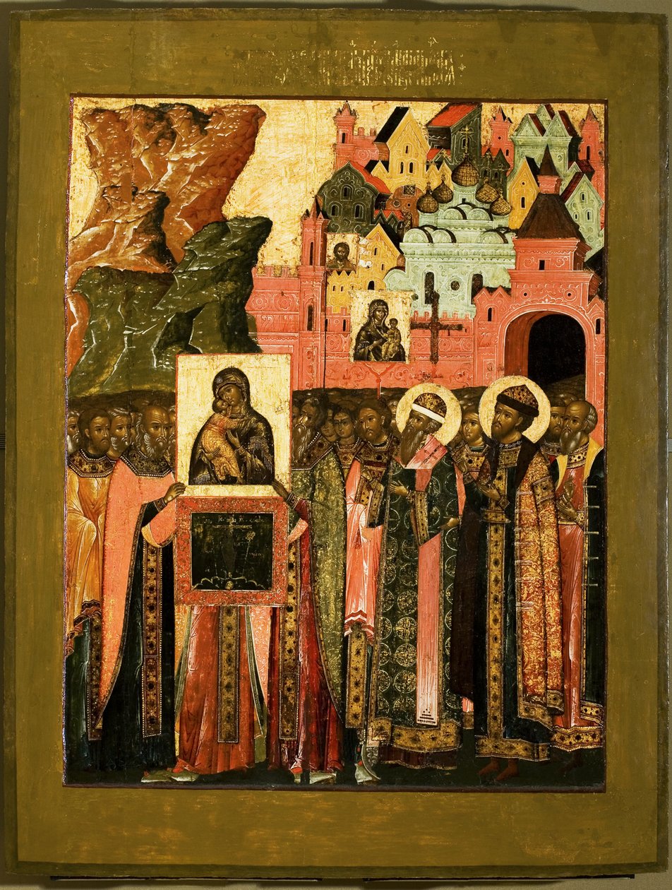 Ankomst av ikonet til Vår Frue av Vladimir i Moskva i 1395, midten av 1600-tallet. av Anonymous Russian icon painter