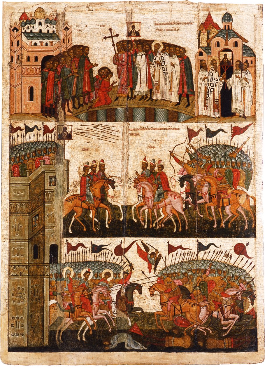 Kamp mellom novgorodianerne og suzdalianerne, midten av det 15. århundre. av Anonymous Russian icon painter