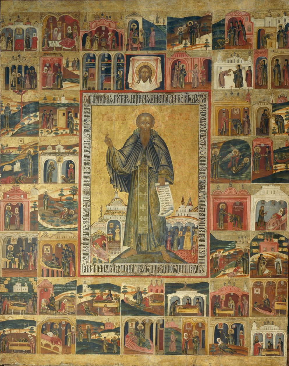 Saint Cyril of White Lake med scener fra hans liv, 1600-tallet av Anonymous Russian icon painter