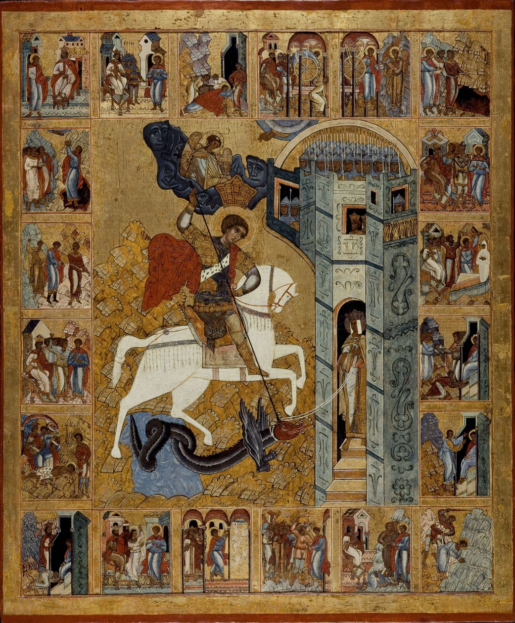 Saint George med scener fra hans liv av Anonymous Russian icon painter