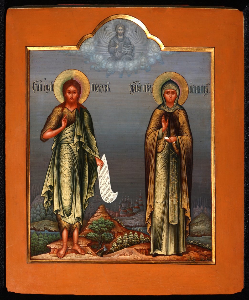 Saint John the Forerunner og Saint Olympia the Deaconess, slutten av 1800-tallet. av Anonymous Russian icon painter