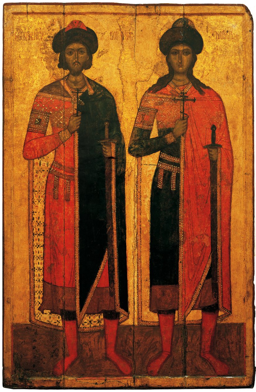 De hellige Boris og Gleb, midten av det 14. århundre. av Anonymous Russian icon painter