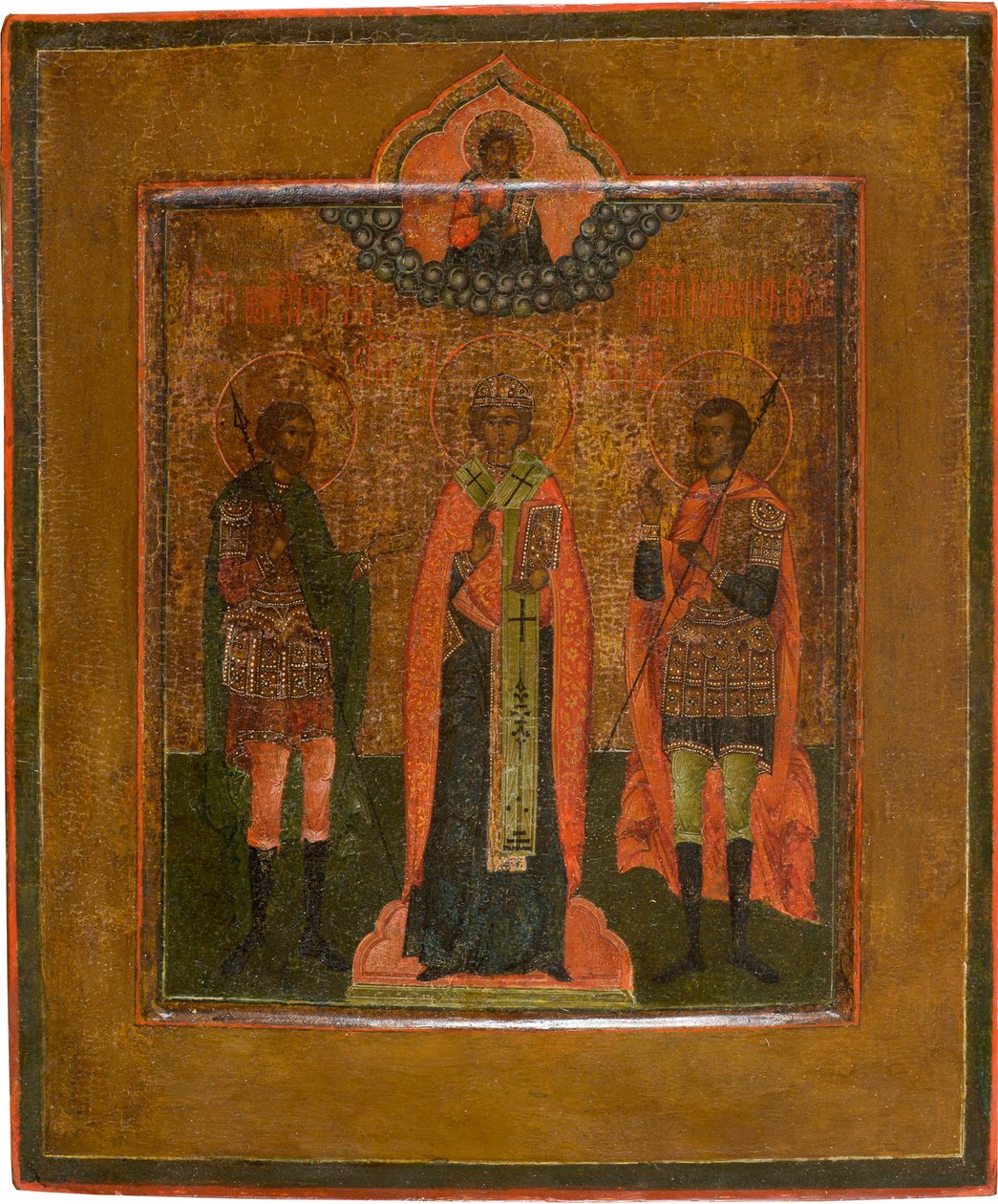 De hellige Menas, Nikita av Novgorod og John the Warrior, første kvartal av 1800-tallet av Anonymous Russian icon painter