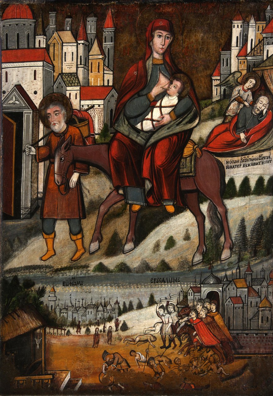 Flukten til Egypt, tidlig på 1600-tallet. av Anonymous Russian icon painter
