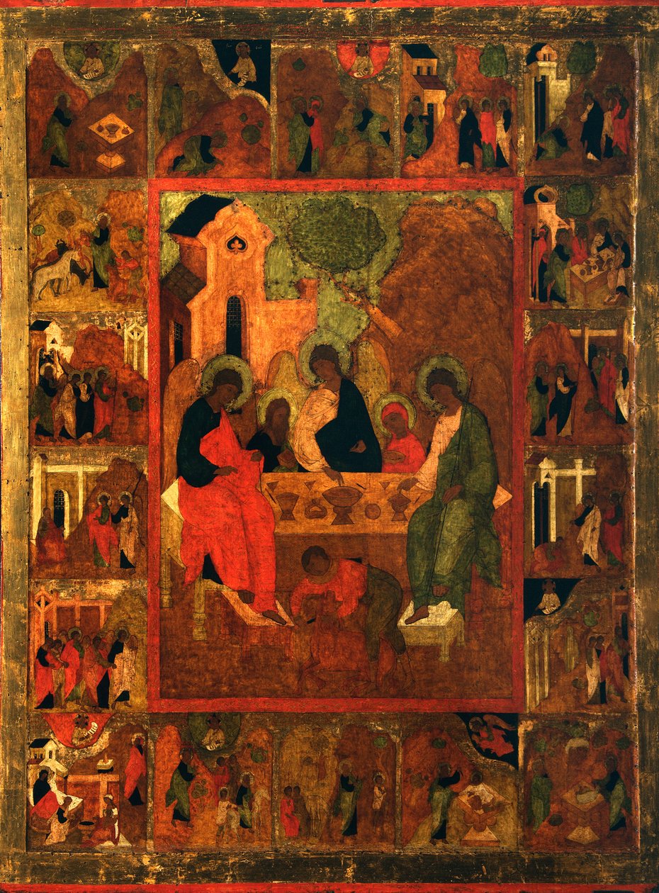 The Hospitality of Abraham Old Testament Trinity, slutten av 1500-tallet. av Anonymous Russian icon painter