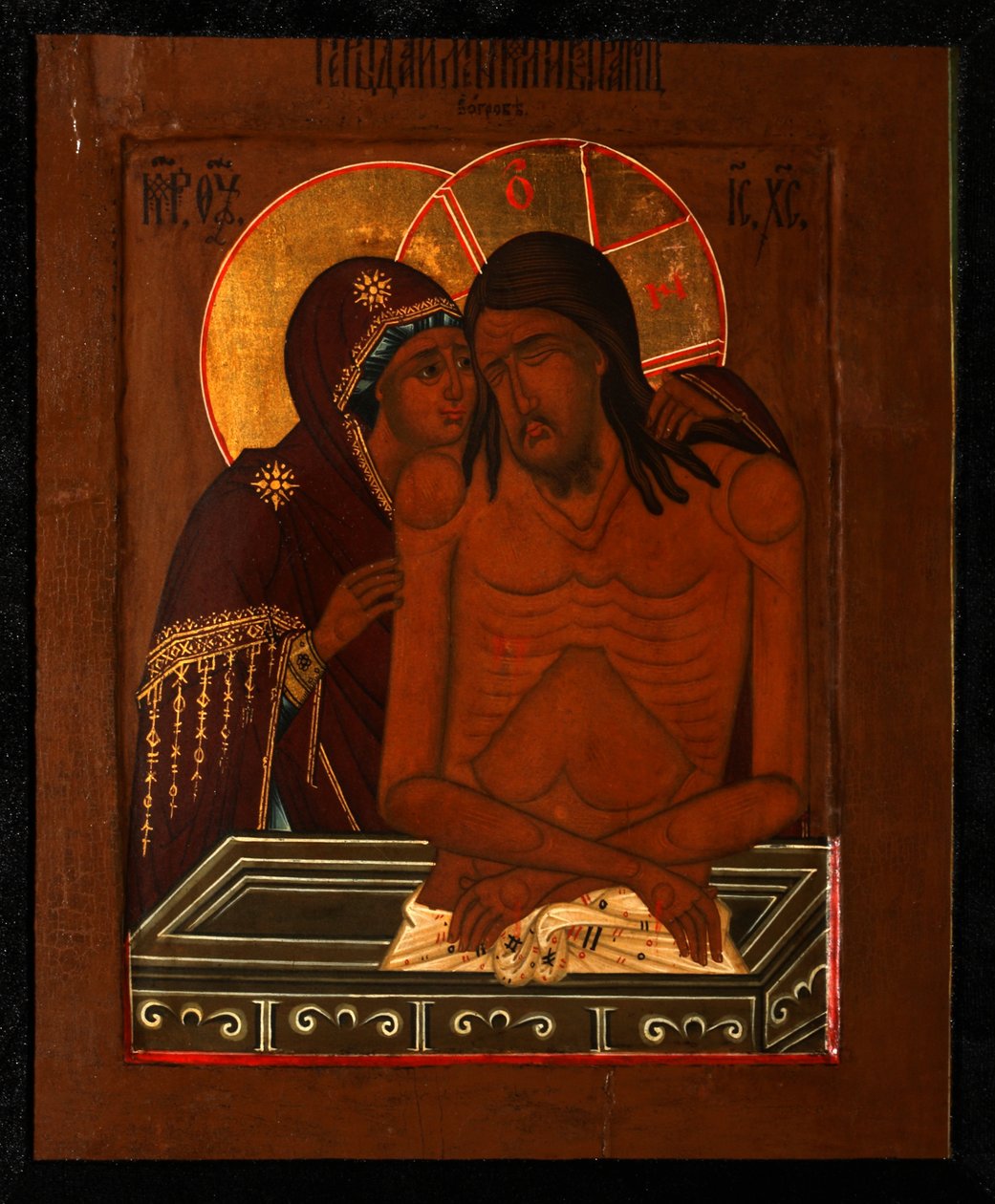 Klagesangen over den døde Kristus, slutten av 1800-tallet. av Anonymous Russian icon painter