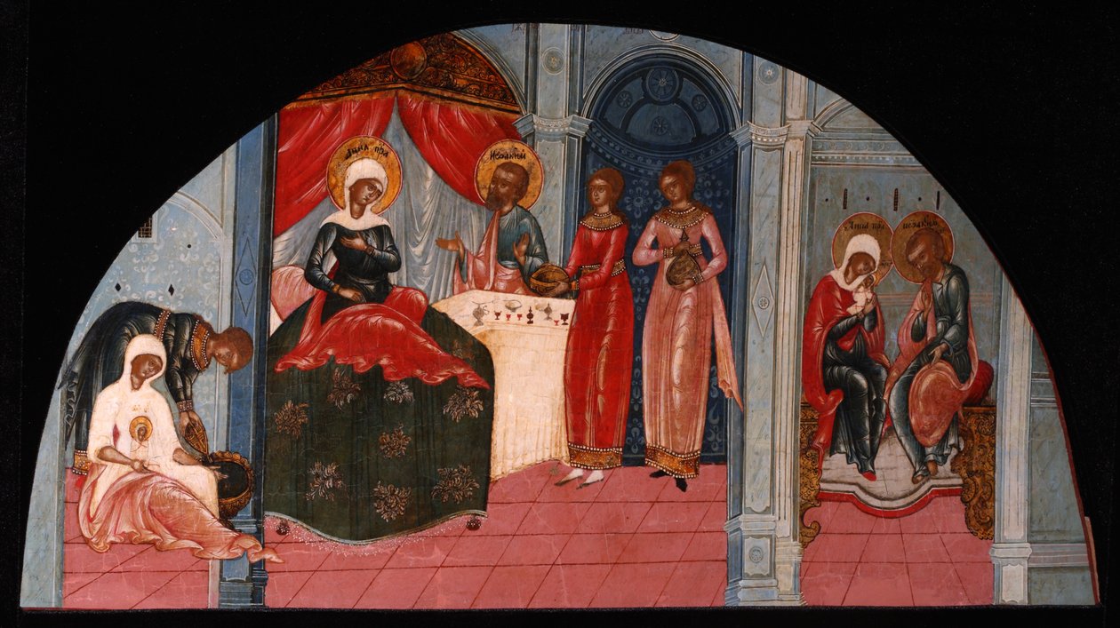 Jomfruens fødsel, hushjelp på 1800-tallet. av Anonymous Russian icon painter