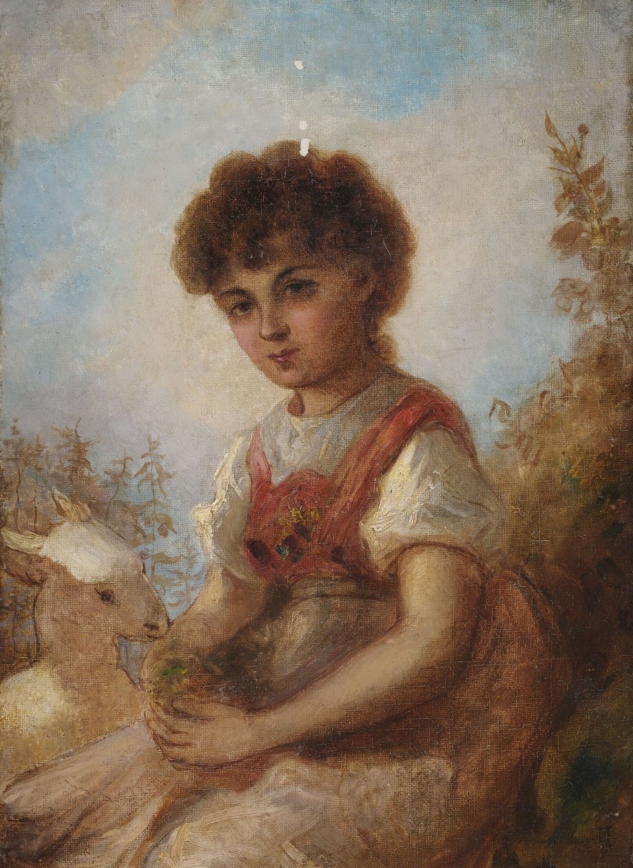 Liten jente med en geit av Anselm Feuerbach