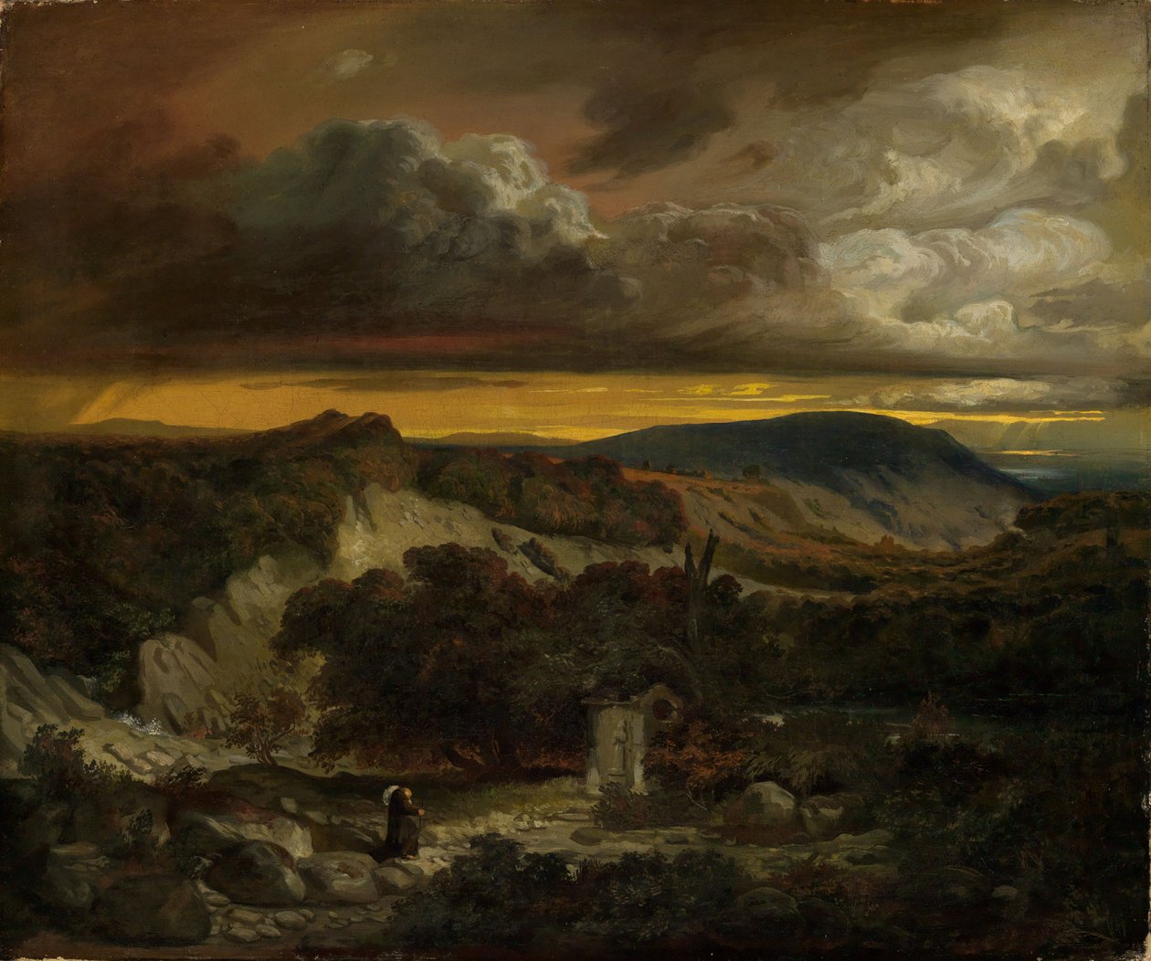 Kveldslandskap med hjemvendende eremitter av Anselm Feuerbach