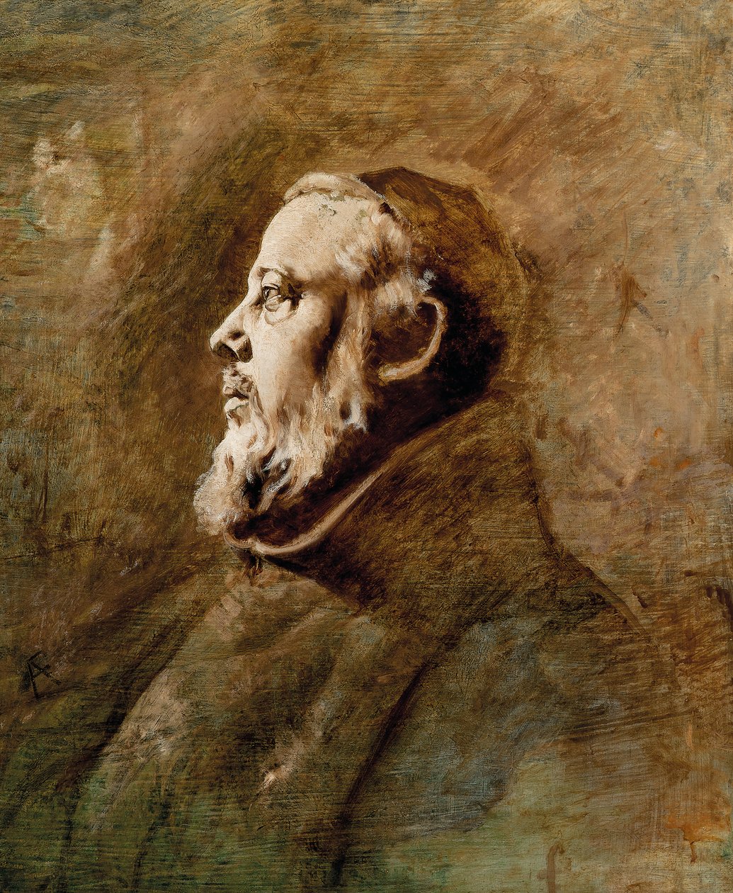 Bysteportrett av en munk i profil (olje på lerret) av Anselm Feuerbach