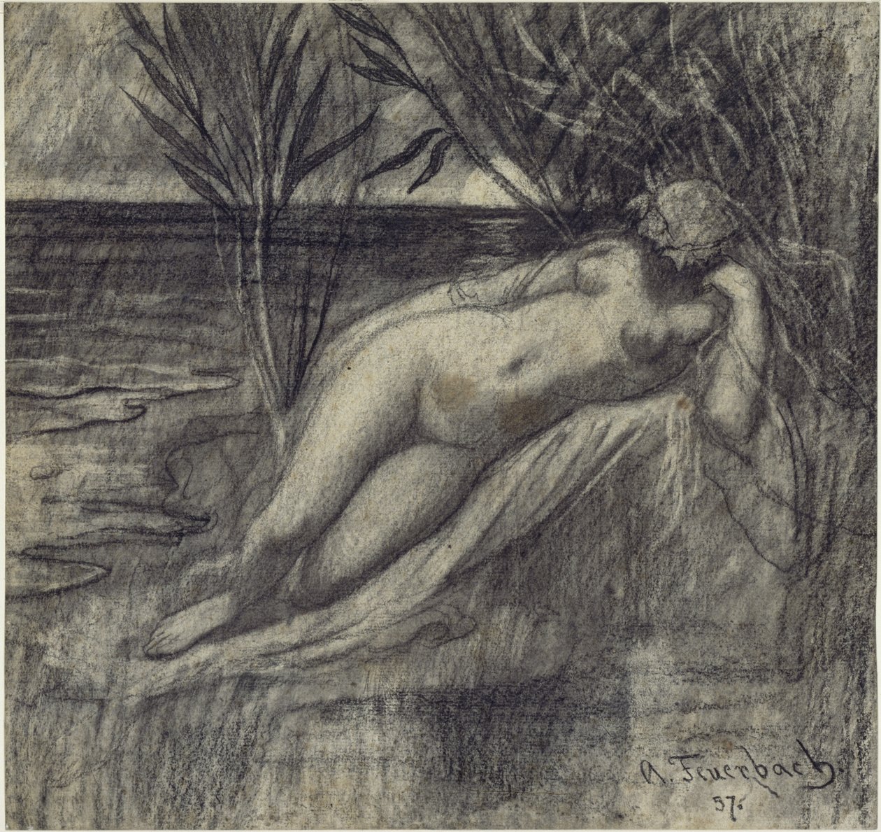 Sovende nymfe ved elven av Anselm Feuerbach