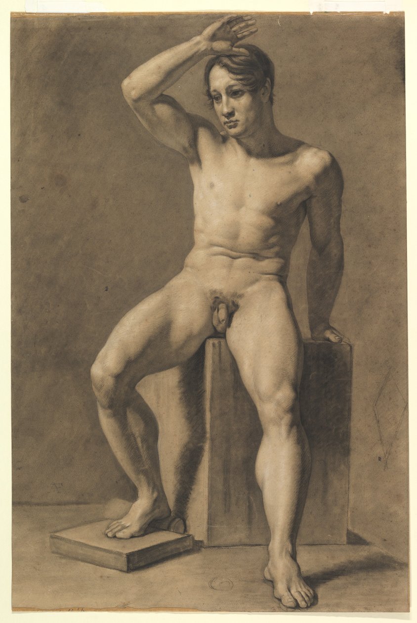 Sittende mannlig akt (recto); gående mannlig akt (verso) av Anselm Feuerbach