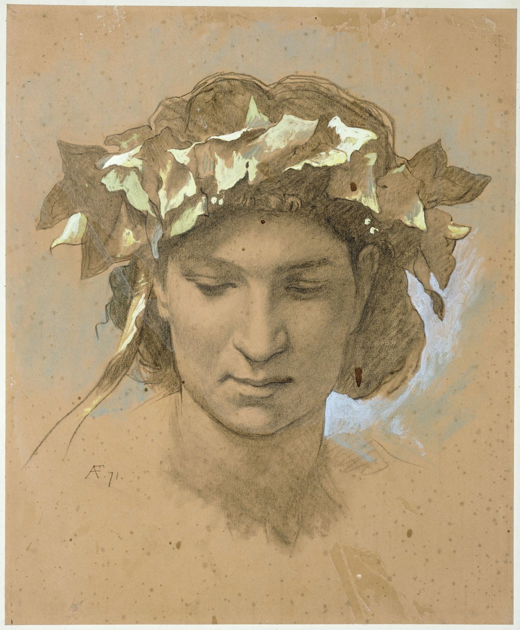 Kvinnehode kronet med eføy. Studie til maleriet «Platons gjestebud» (1873, Nasjonalgalleriet i Berlin) av Anselm Feuerbach