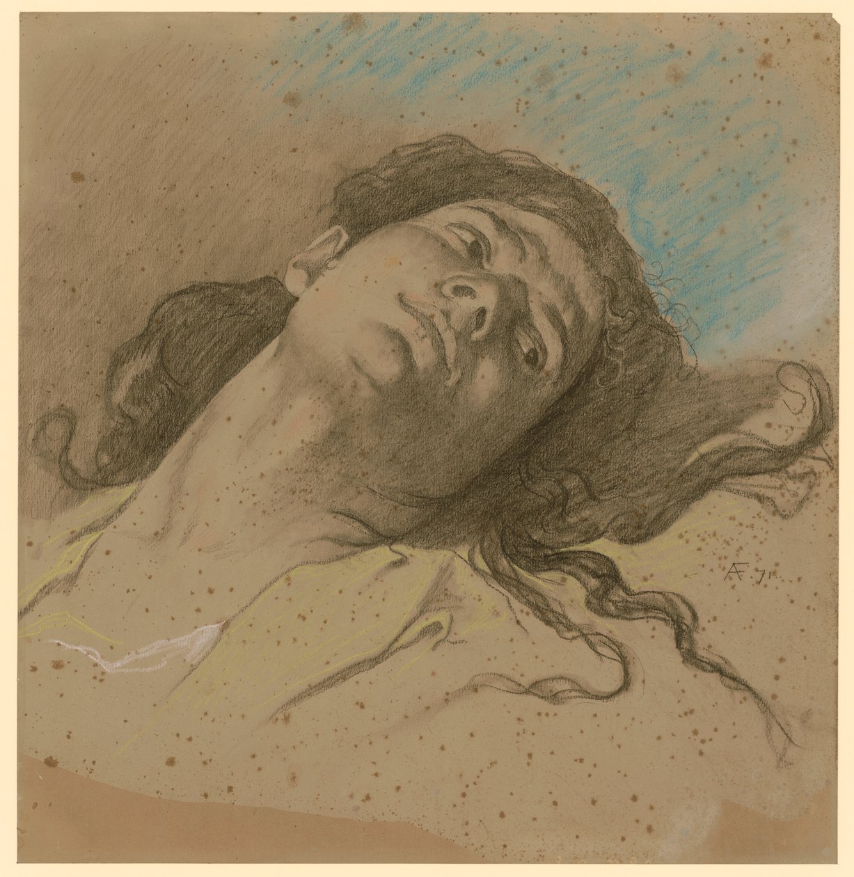 Studie av et kvinneportrett, tilbakelent, med utslått hår av Anselm Feuerbach
