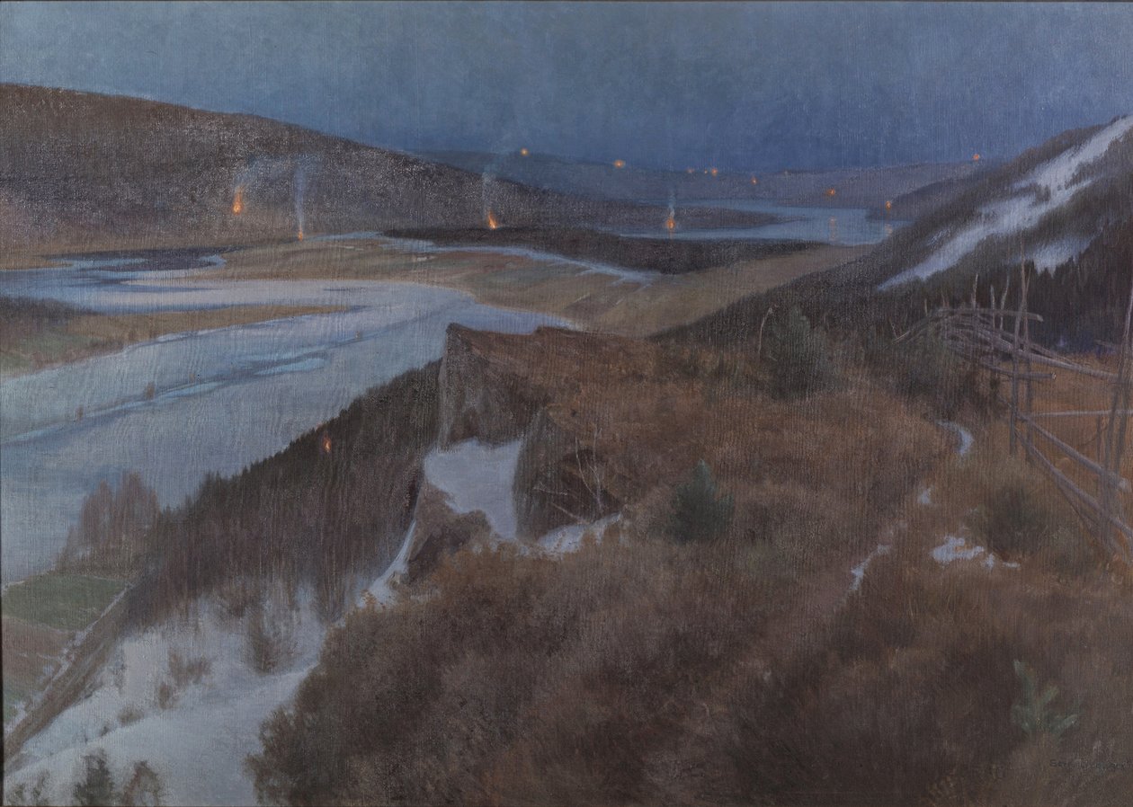 Valborgsnatt i Bergslagen, Grangärde i Dalarna, 1896 av Anshelm Leonard Schultzberg