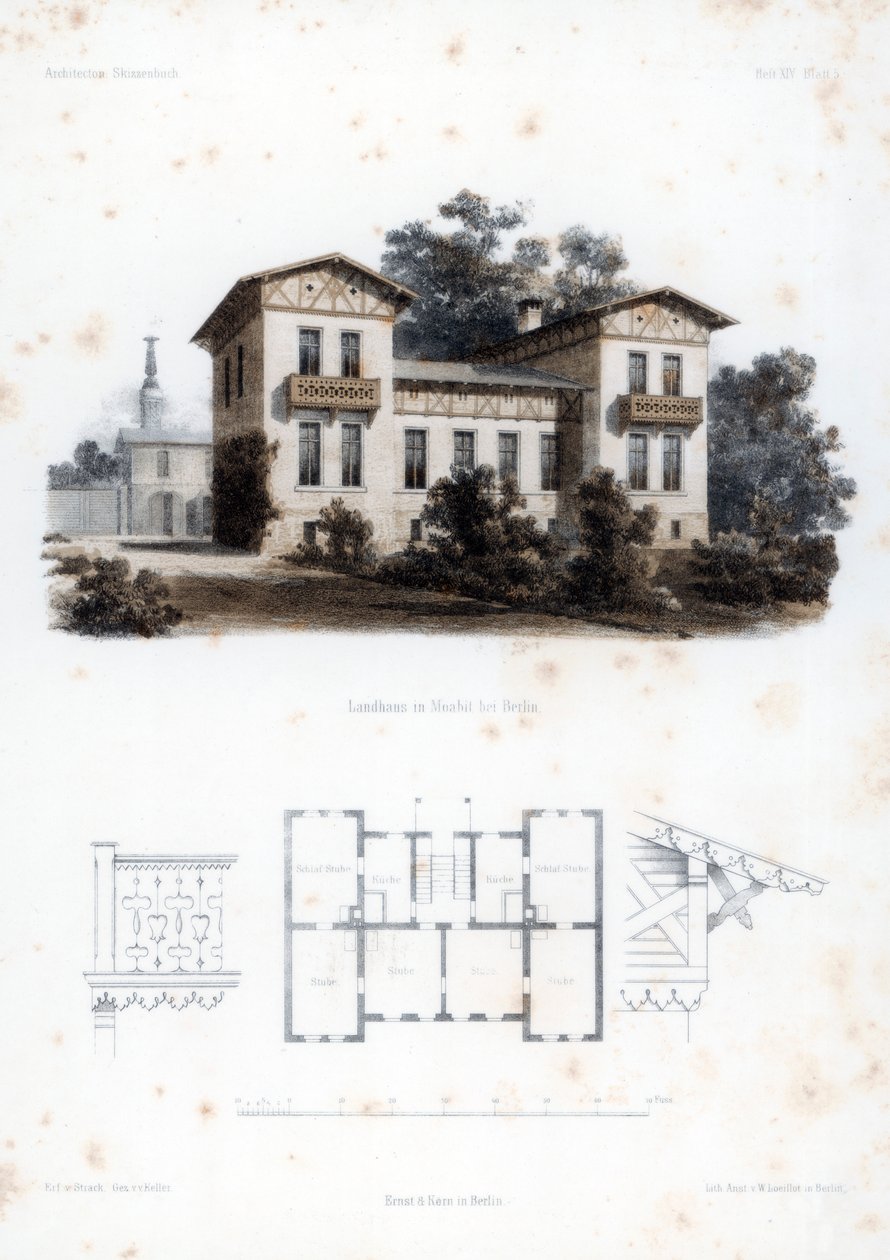 Design for et landsted i Moabit, nær Berlin, Tyskland, c1850. av Anst von W Loeillot