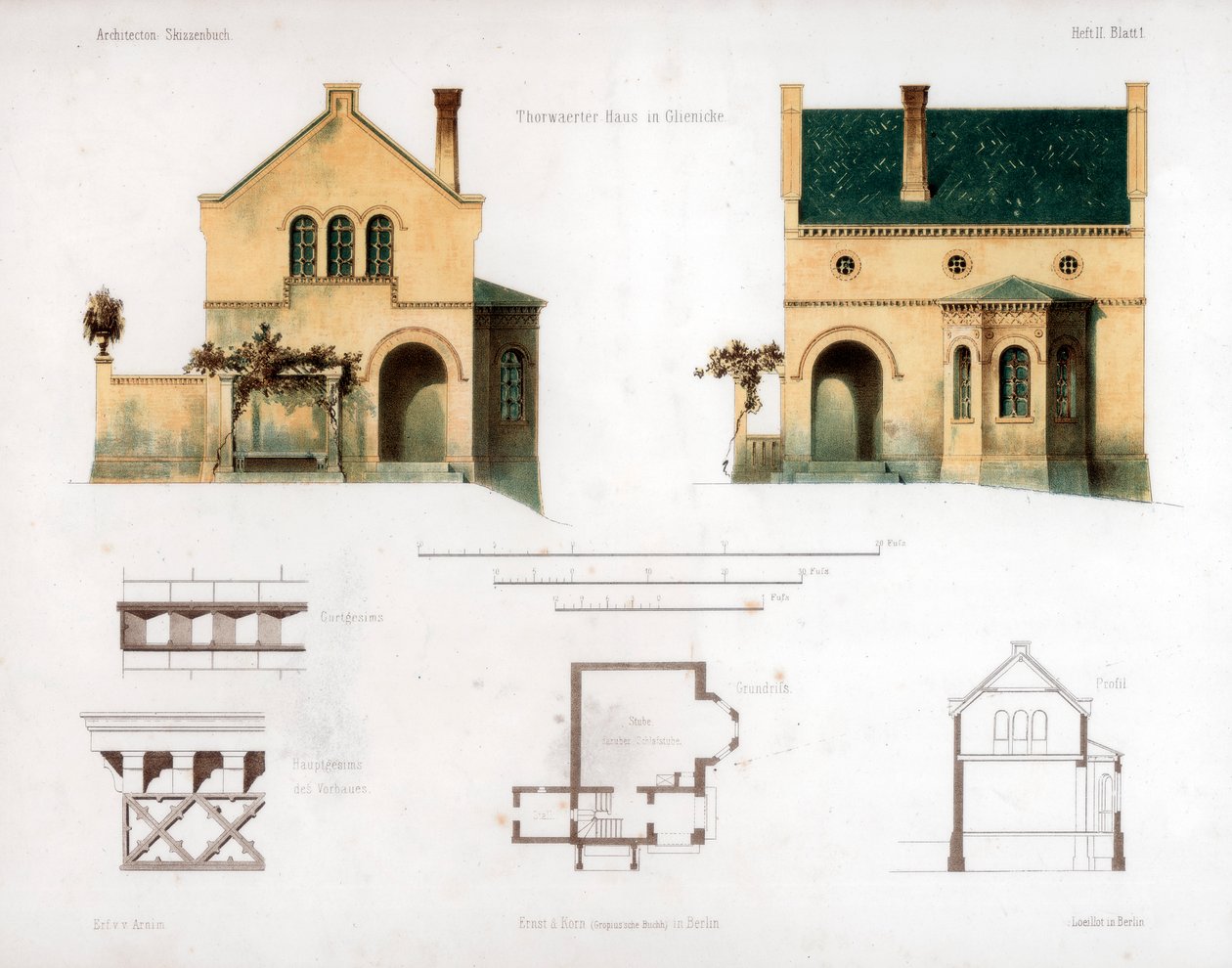 Design for et hus i Glienicke, Tyskland, c1850. av Anst von W Loeillot