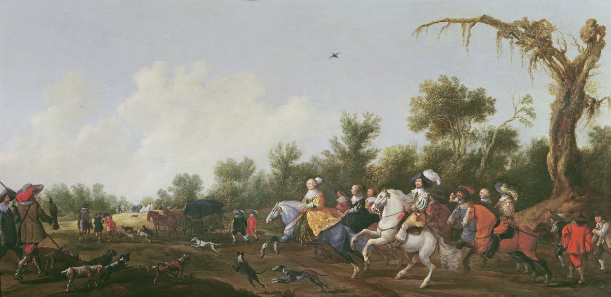Frederick V, vinterkongen og hans kone Elizabeth Stuart drar på jakt på hesteryggen, 1631 av Anthonie Palamedesz