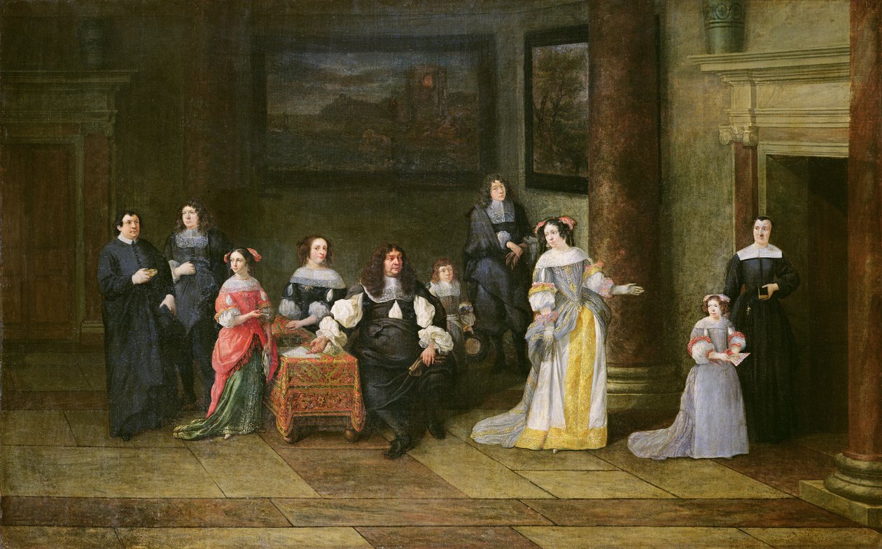 Portrett av en familie i et interiør av Anthonie Palamedesz