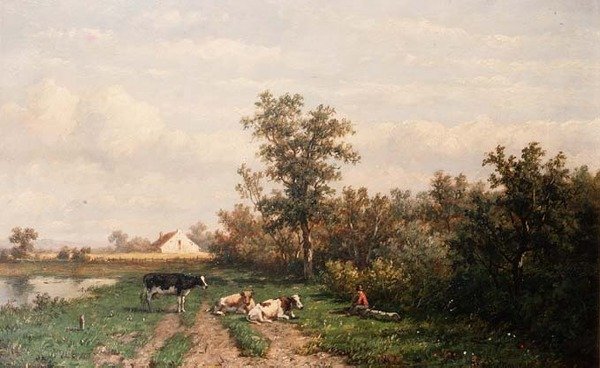 Nederlandsk landskap (panel) av Anthonie Jacobus van Wyngaerdt