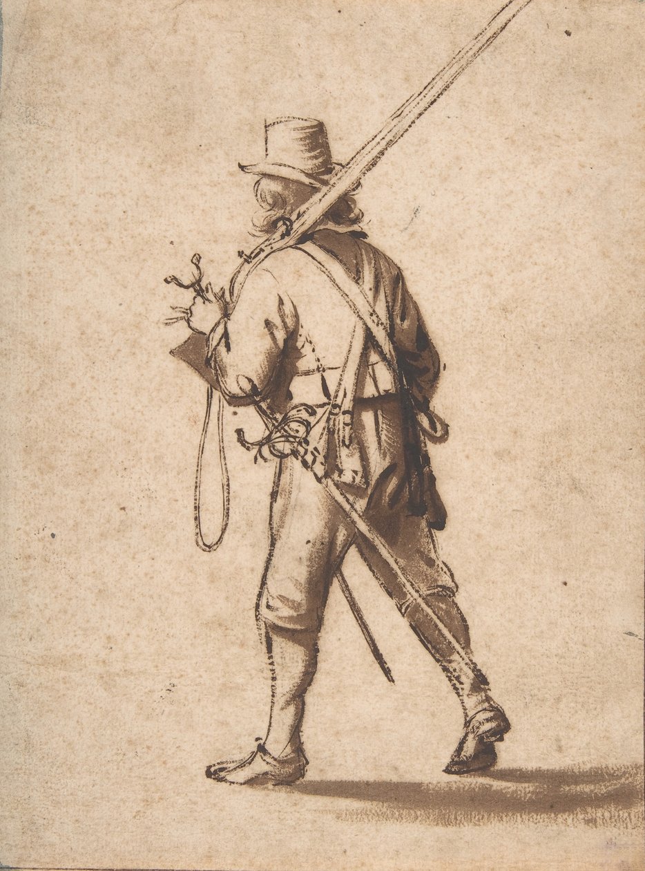 En vandrende musketer, sett bakfra, 1600-tallet. av Anthonie Palamedesz