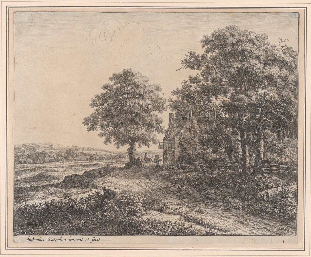 Et stort lindetre før et vertshus, 1600-tallet. av Anthonie Waterloo