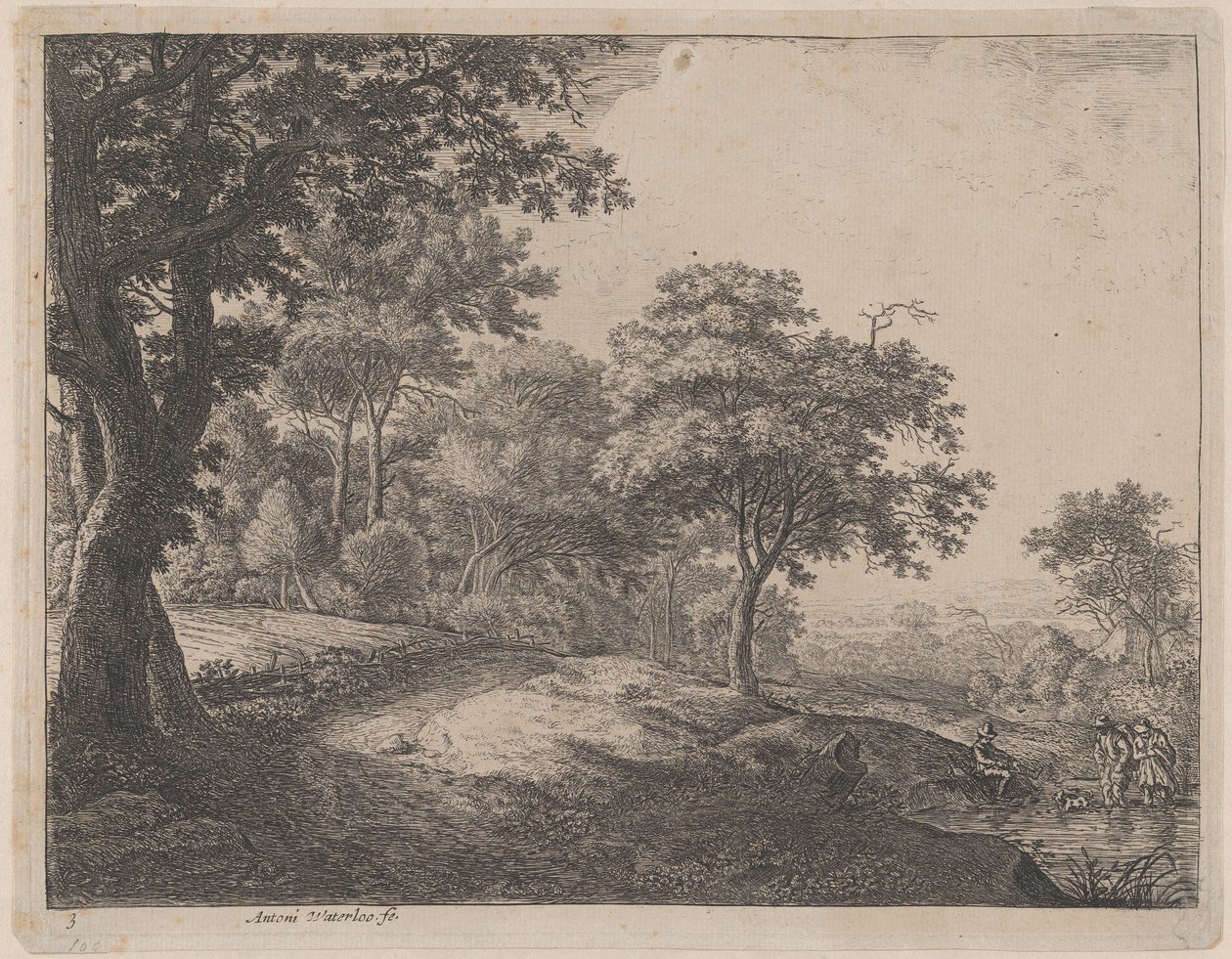 En mann og en kvinne krysser en bekk, 1600-tallet. av Anthonie Waterloo