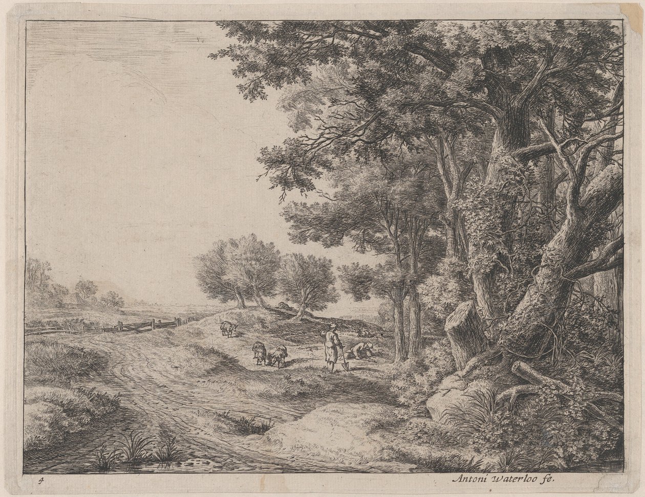 En bonde med en spade, 1600-tallet. av Anthonie Waterloo