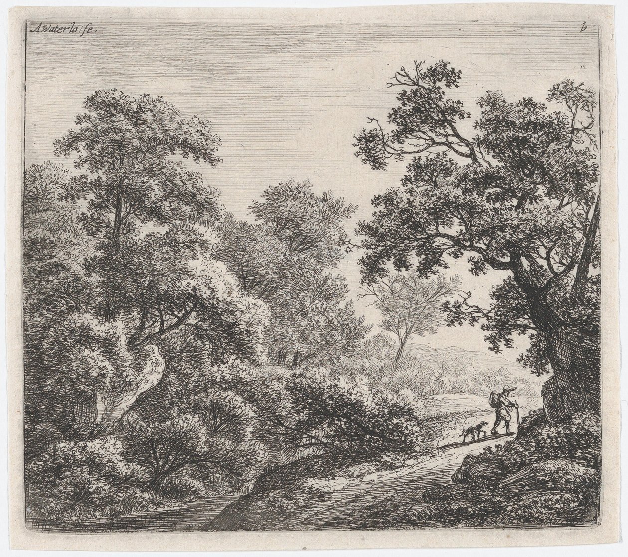 En reisende og hans hund Le Voyageur og sønn Chien, 1600-tallet. av Anthonie Waterloo