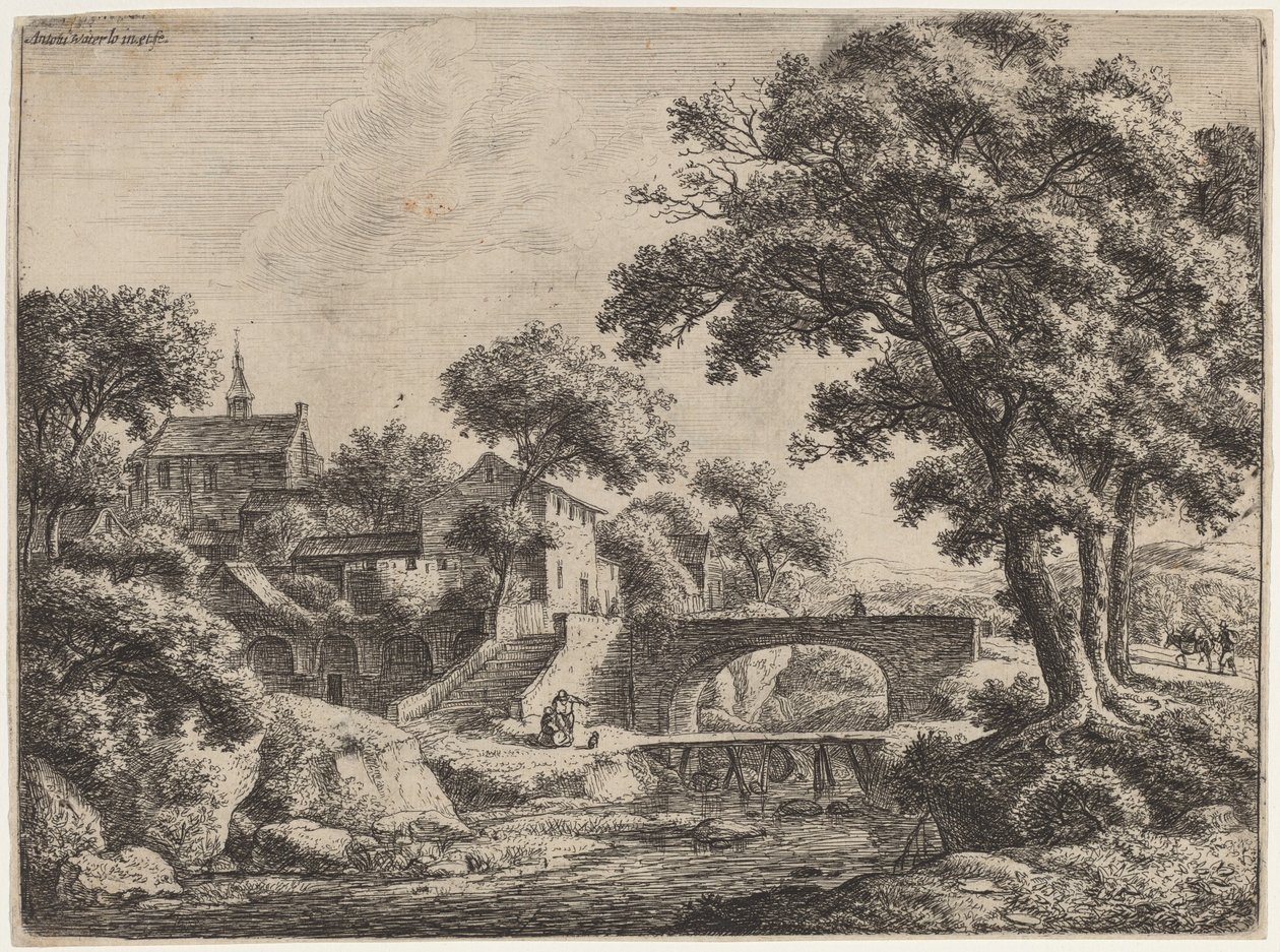 En tre- og en steinbro av Anthonie Waterloo