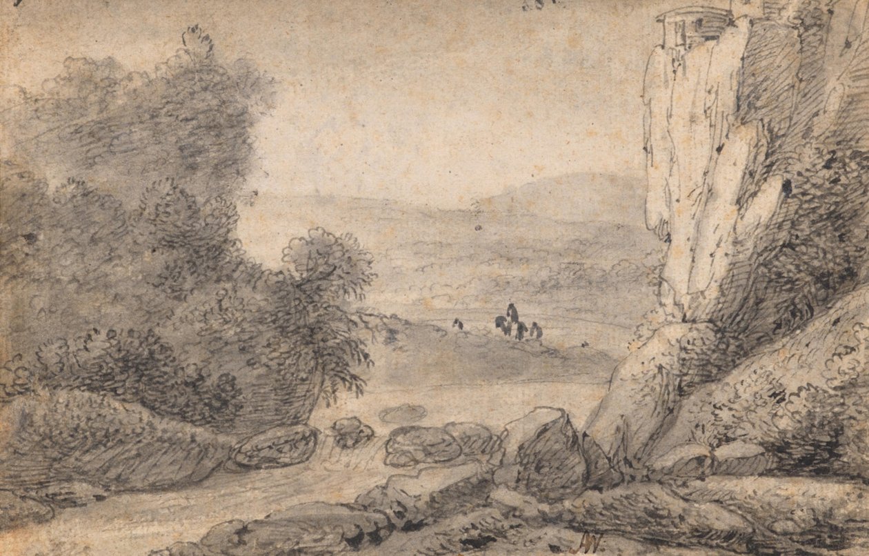 Fjellandskap med reisende av Anthonie Waterloo