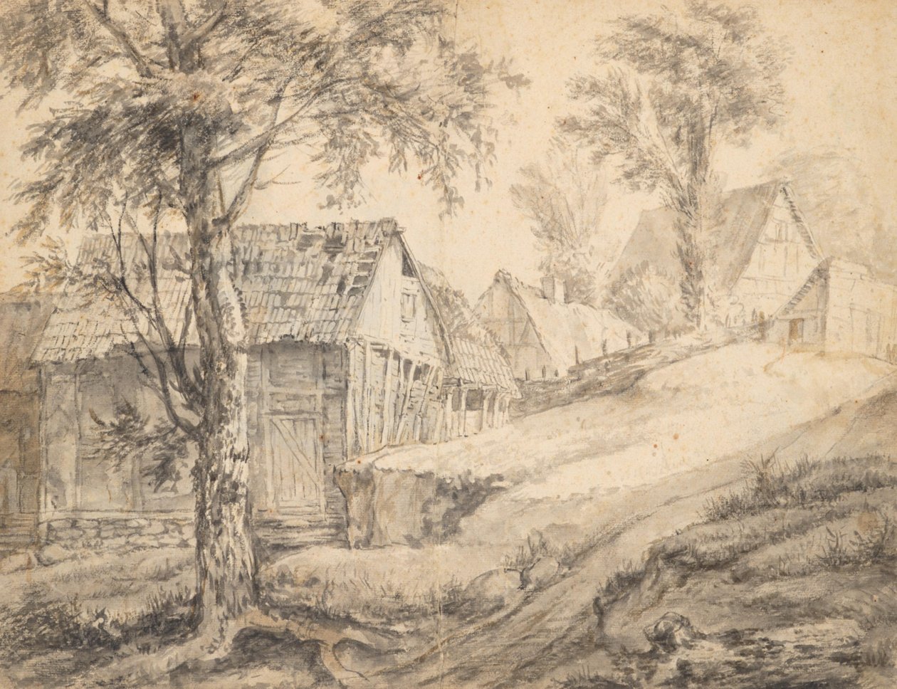 Gård i nærheten av Danzig (recto) (?) Tre-studie (verso) av Anthonie Waterloo