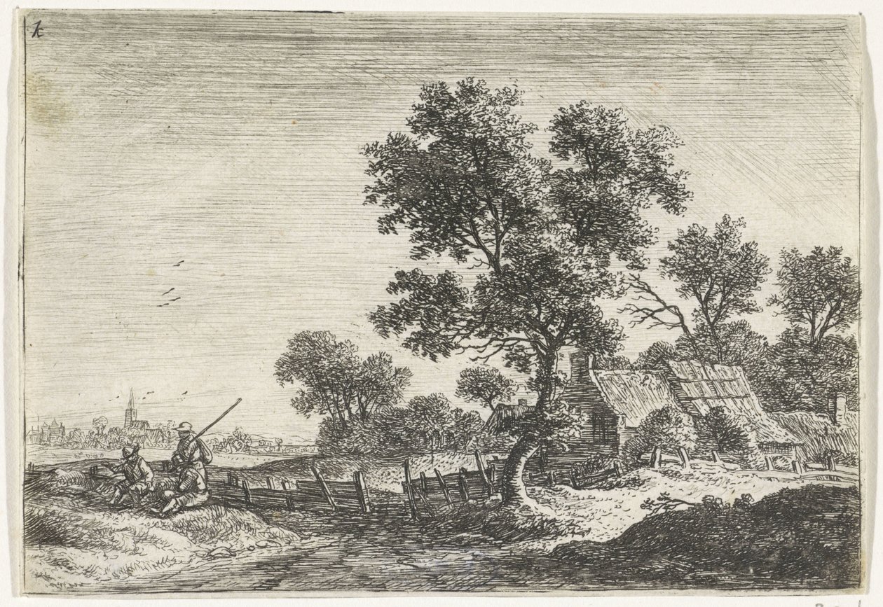 Bønder på en høyde Landskap med figurer (serietittel) av Anthonie Waterloo