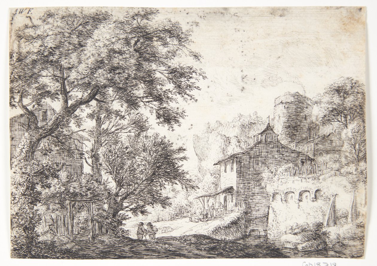 Bymur med et herberge av Anthonie Waterloo