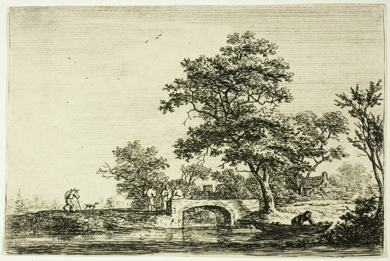 Fire menn på en steinbro av Anthonie Waterloo