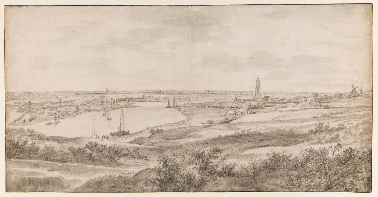 Utsikt over Rhenen fra øst av Anthonie Waterloo